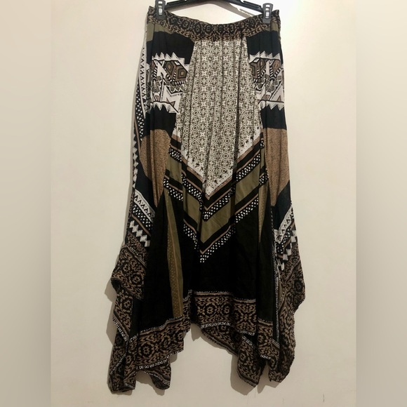 Free People Bedouin Traveler Patchwork Maxi Skirt Hippie Boho Scarf Print Size S - Picture 3 of 7